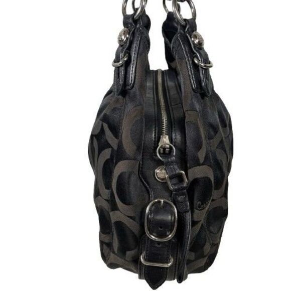 Coach Maggie Shoulder Bag Optic Op Art Signature Black on Black Hobo Purse 15757 - Picture 6 of 16